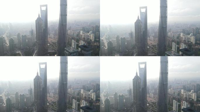 上海陆家嘴三件套中心大厦4K航拍原素材