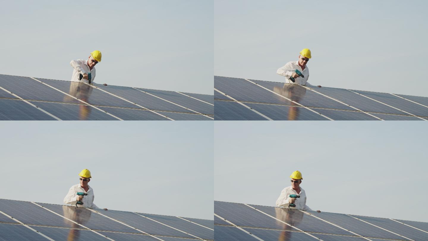 在光伏板太阳能发电厂工作的成熟工程师。
