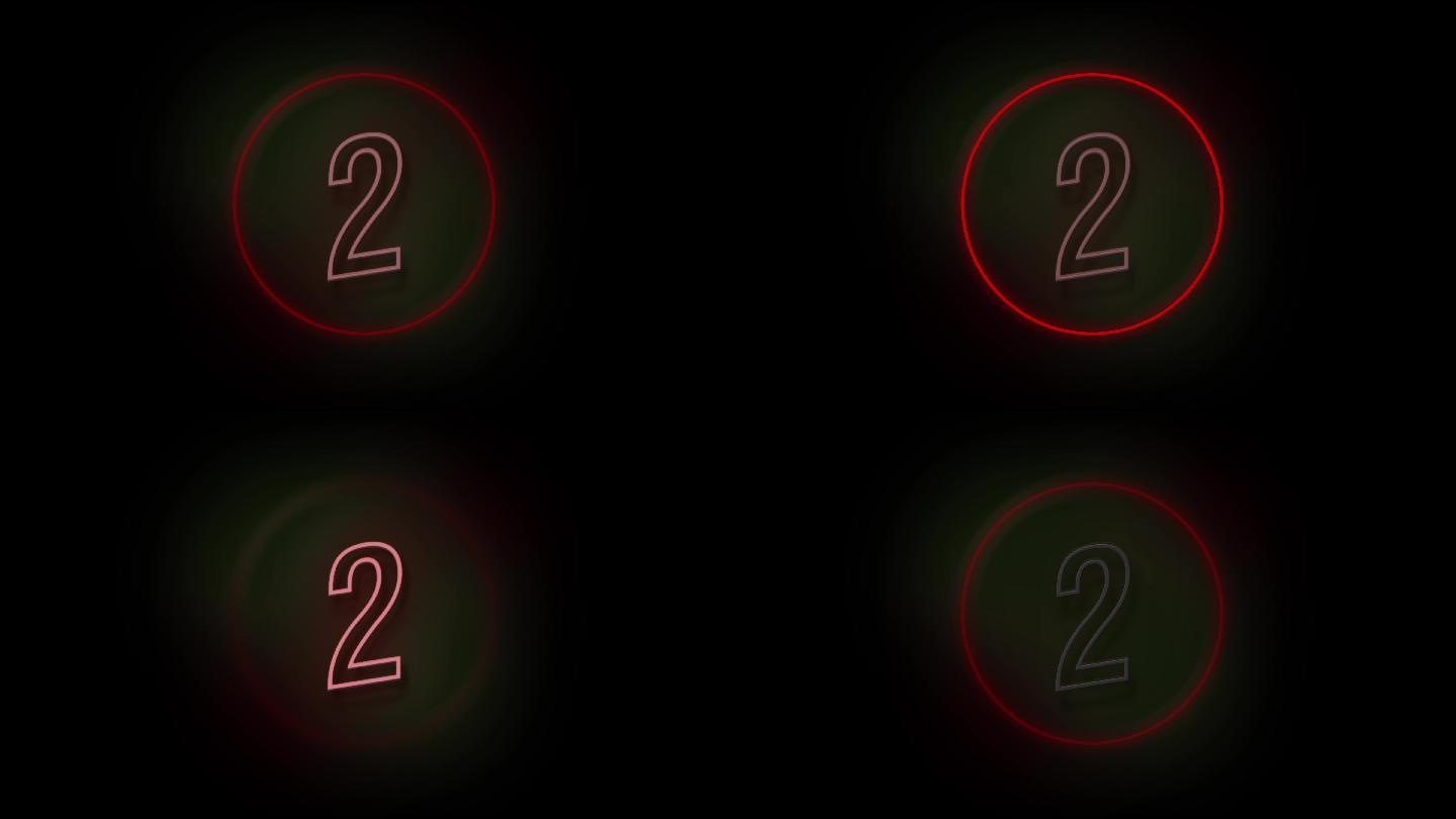 4K 2号霓虹灯标志样式闪烁。数字移动动画