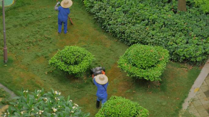 小区园丁割草机除草维护草坪