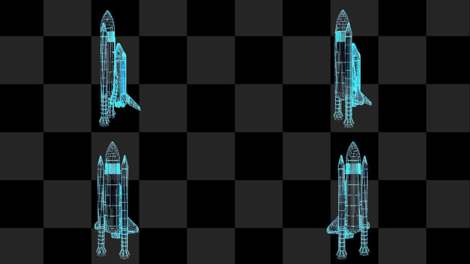4K蓝色全息投影火箭助推器素材带通道