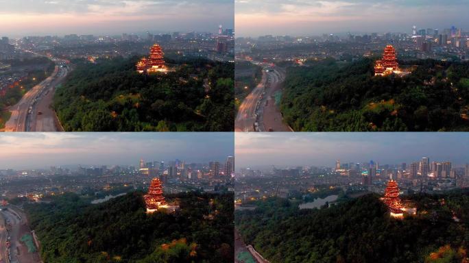 义乌鸡鸣阁夜景航拍