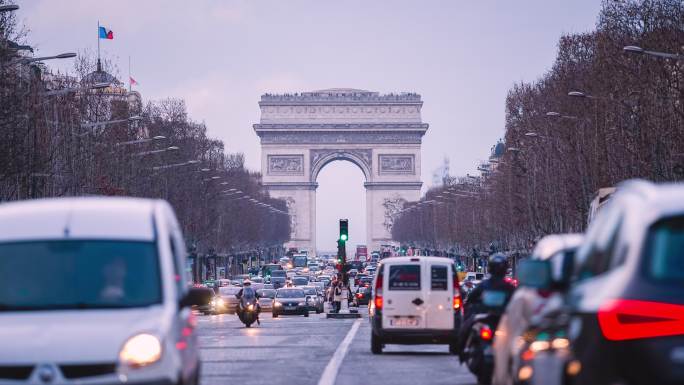 凯旋门、胜利拱门、法国巴黎4K延时，可平移、缩放和放大