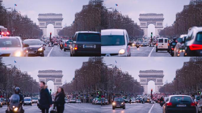 凯旋门、胜利拱门、法国巴黎4K延时，可平移、缩放和放大