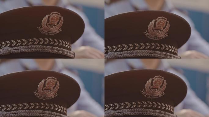 【灰度】公安民警警帽警徽特写