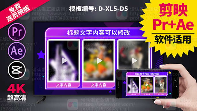 视频包装模板Pr+Ae+抖音剪映三合一