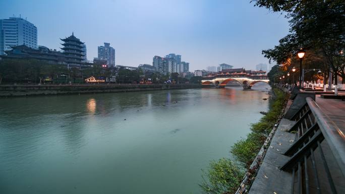 成都府南河廊桥夜景延时