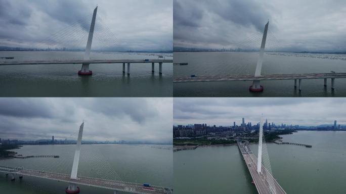 航拍视角看深圳湾大桥4k视频