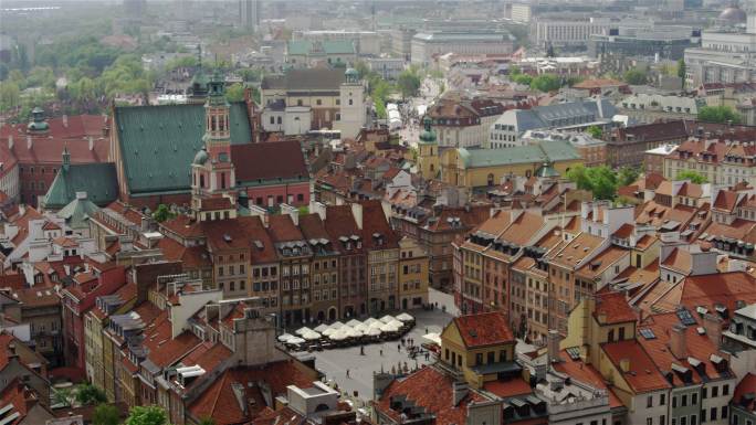 华沙古城鸟瞰图。主方形视图