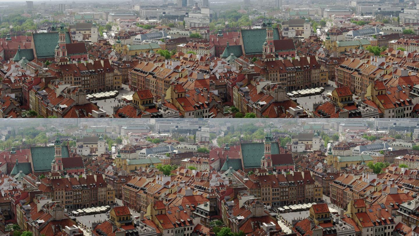 华沙古城鸟瞰图。主方形视图