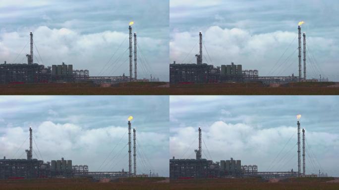 路易斯安那州和美国德克萨斯州交界处的大型炼油厂加速了timelapse风格的视频。