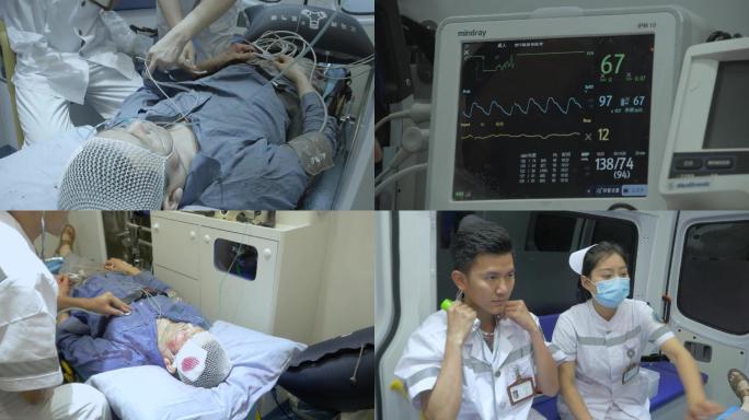 【4k】医生护士在急救车上紧急处理护理