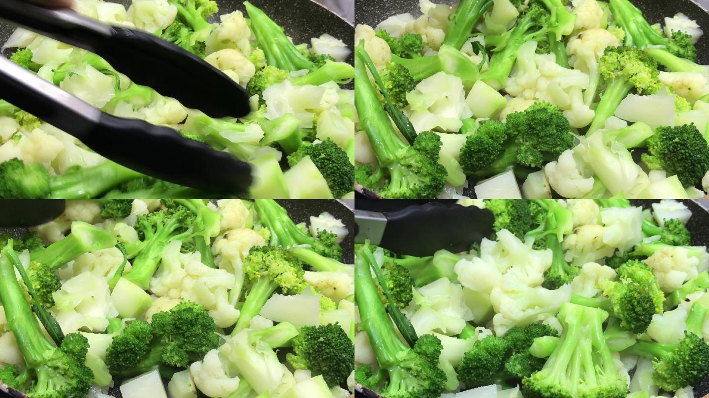 烫花椰菜和西兰花制作美食挑选蔬菜精挑细选