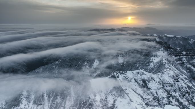 雪后山顶日出飞行视觉大气磅礴宣传片开头结