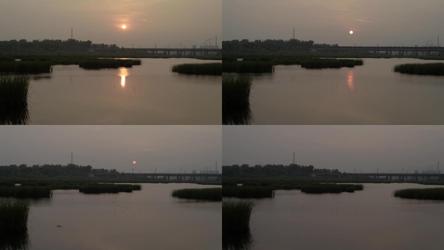 郊外湿地日落昼转夜延时摄影