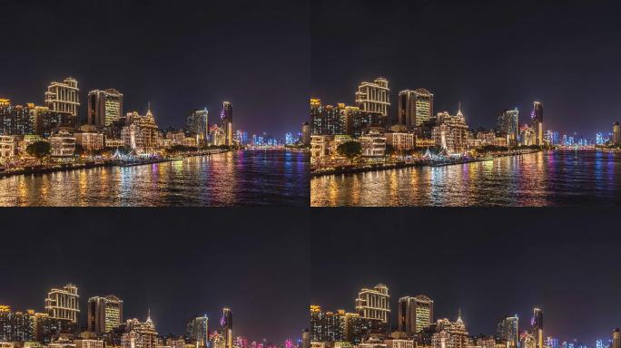 广州沿江西路历史建筑群夜景延时摄影5K