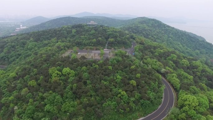 航拍 盘山公路 太湖 树林 村庄