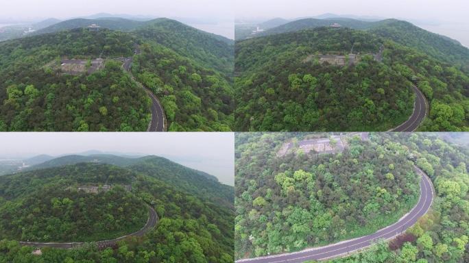 航拍 盘山公路 太湖 树林 村庄