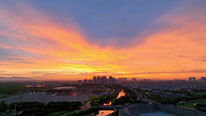 正定南门护城河晚霞夜景