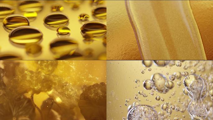 黄金色水滴气泡流体科技感护肤品成分