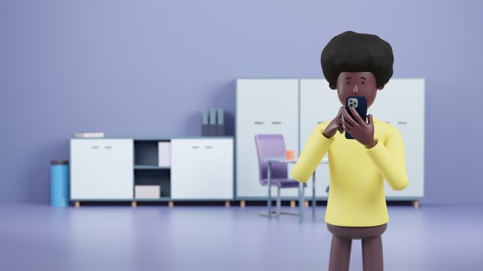在办公室使用智能手机在线应用程序，实现3d动画卡通人物的泡泡语音。