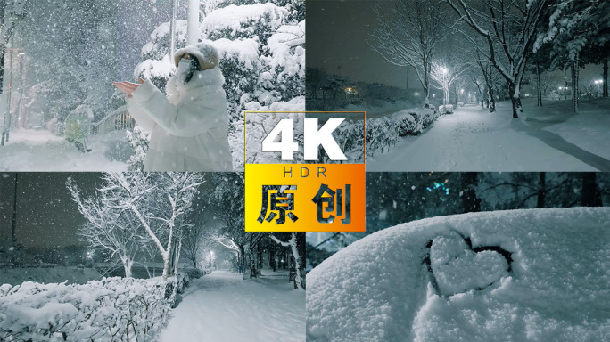 城市下雪夜景大雪纷飞暴雪雪花情绪空镜