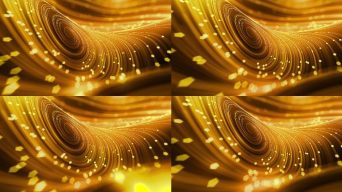 带有发光点的抽象金色漩涡线可循环背景