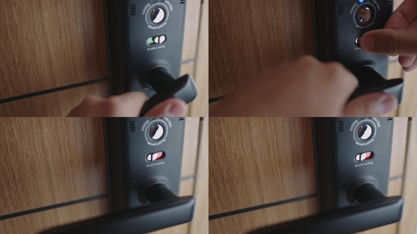 在酒店或智能hom的数字门上使用双重锁定，以防止进入。安全概念。