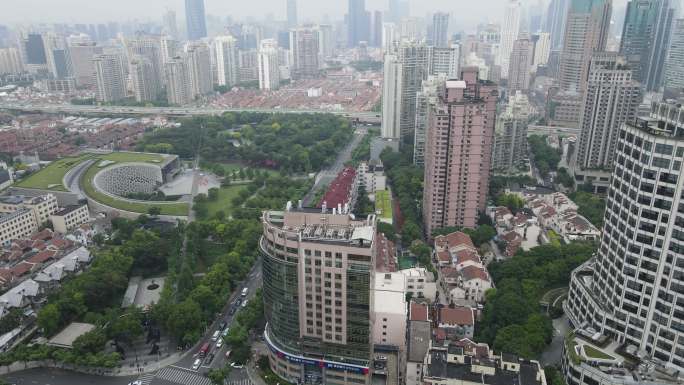 上海南京西路俯拍全景4K航拍原素材