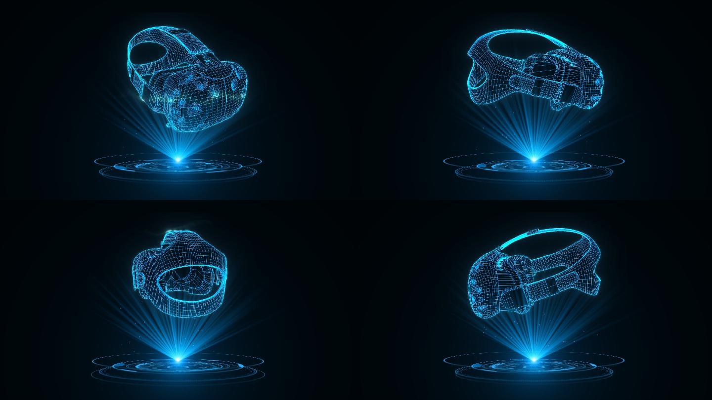 蓝色全息科技线框VR眼镜动画素材带通道