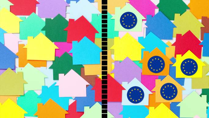 分开的欧洲房屋元素丰富儿童剪纸帖纸