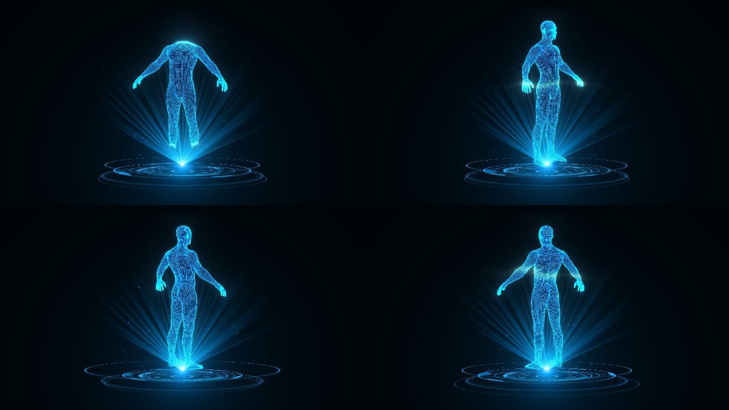 全息科技蓝色线框人体动画带通道
