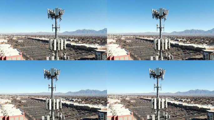 市中心的5G基站通讯基站信号接收塔