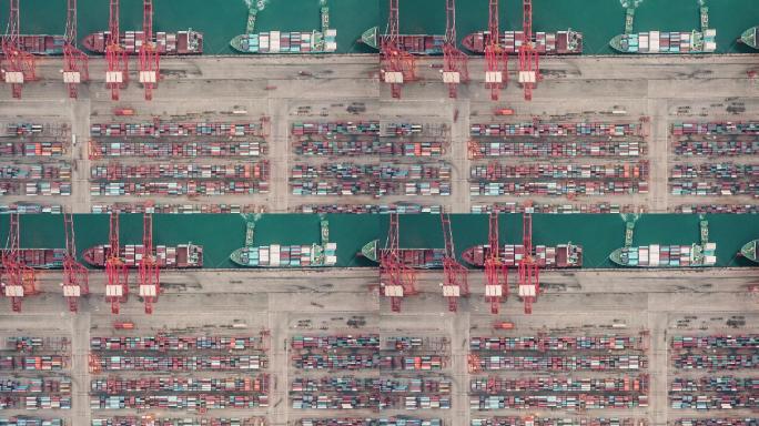 集装箱船繁忙工业港口的T/L无人机视角