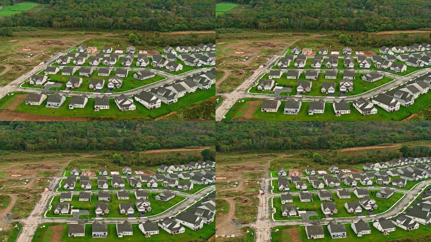 新泽西州曼斯菲尔德镇在建住宅小区的无人机拍摄