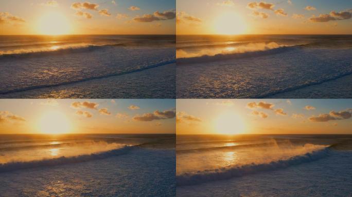 夕阳下波涛汹涌的海浪