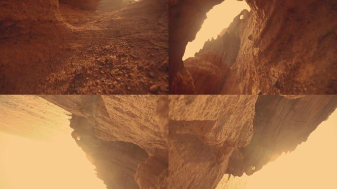 火星环境为沙漠气候。黄雾笼罩的群山。
