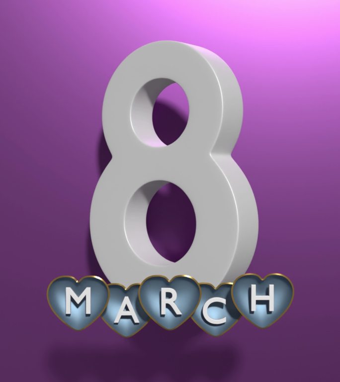 3月8日文本与Hear形状形成，以4K分辨率庆祝3月8日国际妇女节