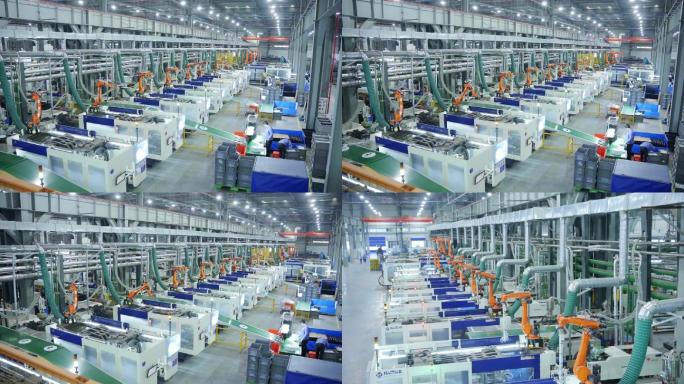 工厂一排全自动化机械臂机器人