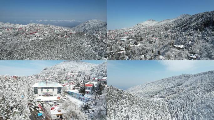 航拍冬季庐山山地雪景 晴天