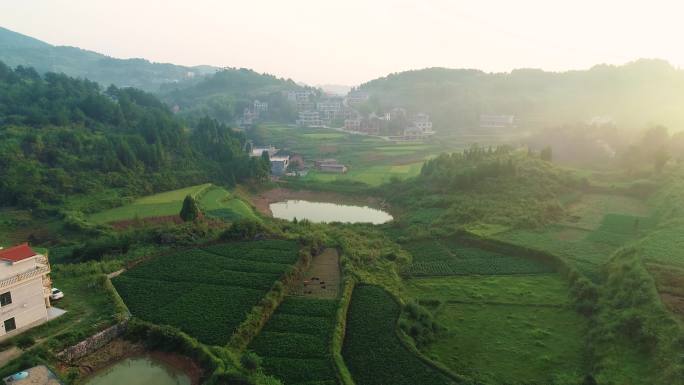 新农村乡村山区丘陵地带航拍