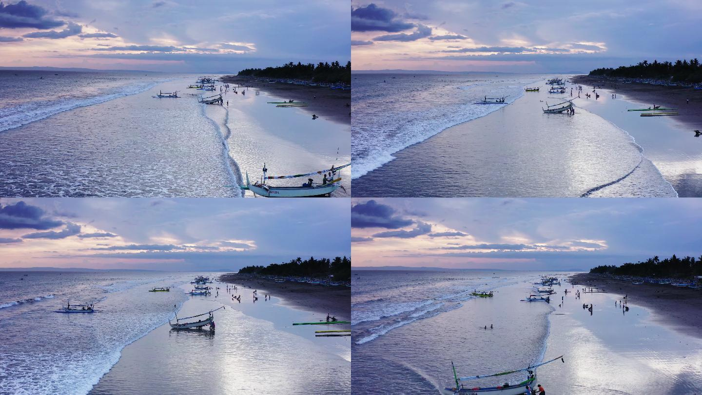 印度尼西亚巴厘岛西部有捕鱼活动的Perancak海滩