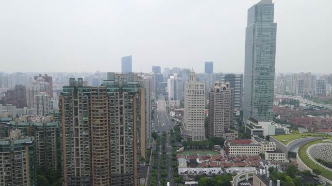 上海南京西路俯拍全景4K航拍原素材