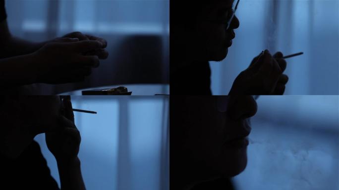 抽烟 压力孤独失落的男人 人物剪影 吸烟