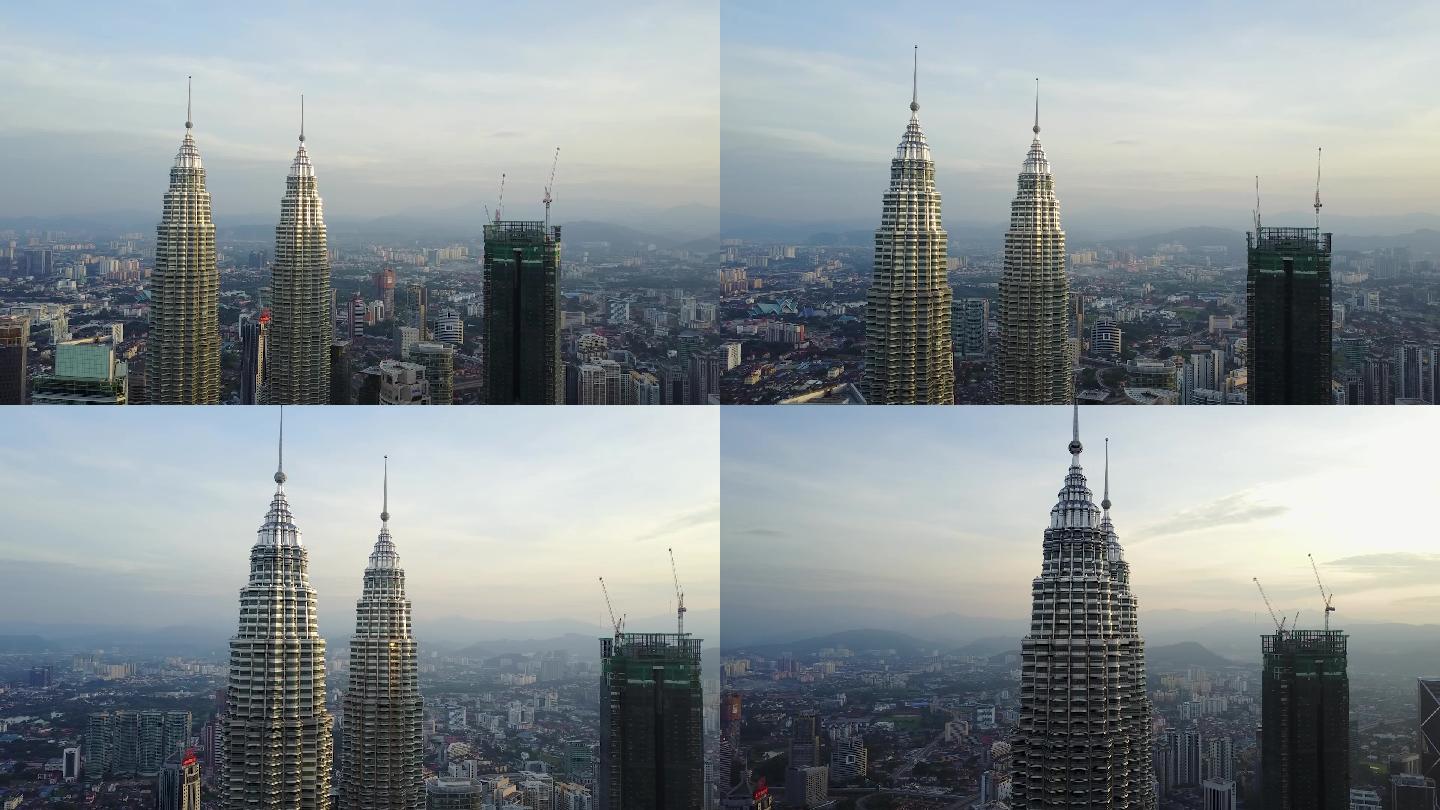 早上吉隆坡马石油塔的空中视频