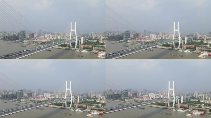 上海南浦大桥车流黄浦江全景4K航怕原素材