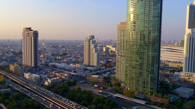 曼谷高层建筑天际线、城市规划、鸟瞰图、全景图
