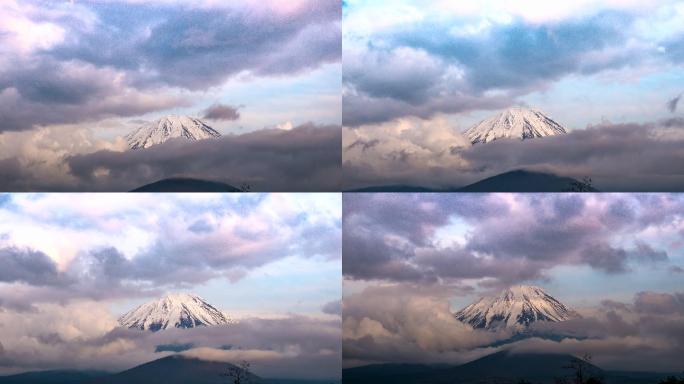 特写富士山云海流动芙蓉峰