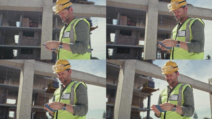 建筑承包商在施工现场使用手机拍摄的4k视频片段