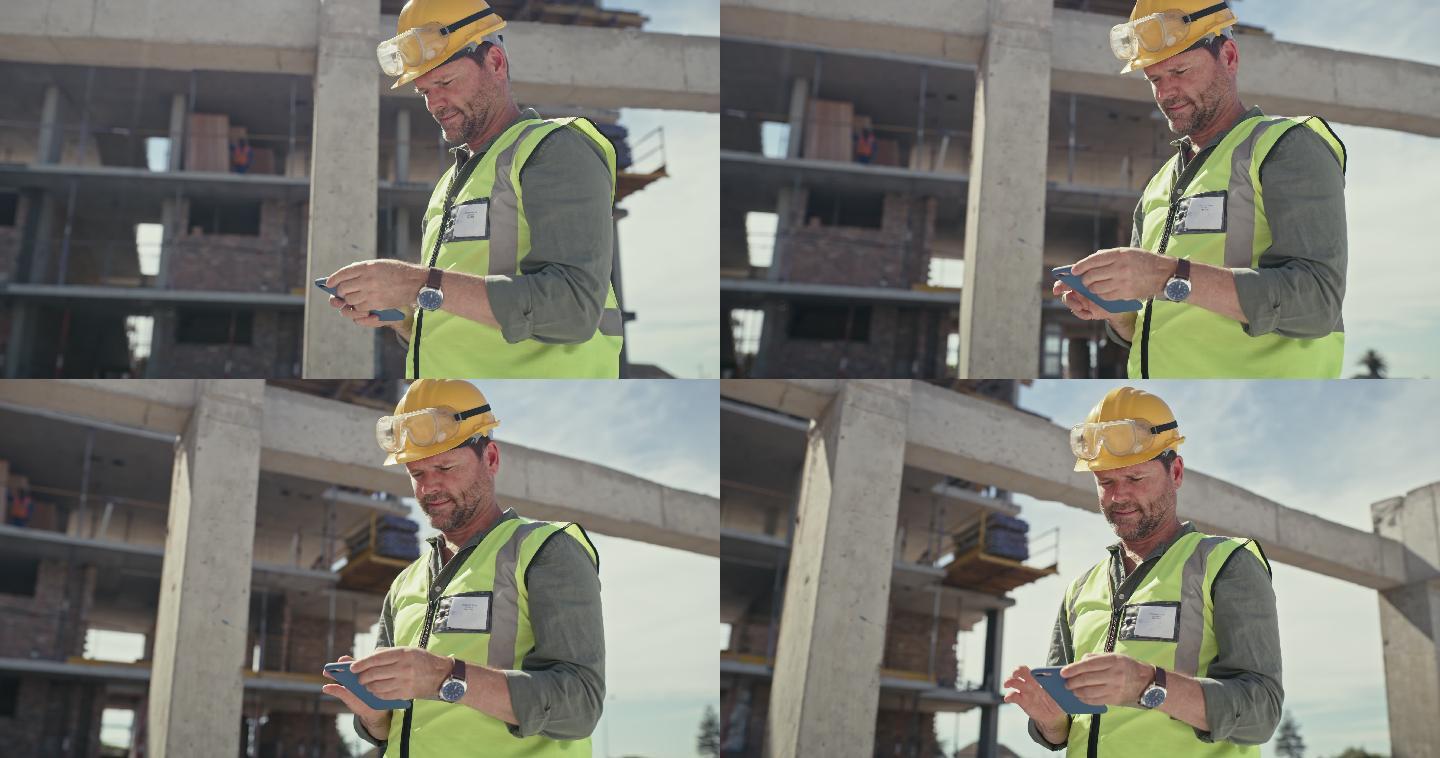 建筑承包商在施工现场使用手机拍摄的4k视频片段